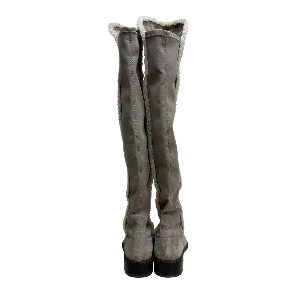 Stuart Weitzman Gray Suede Parka Shearling Lined Over The Knee Boots Women's 8.5